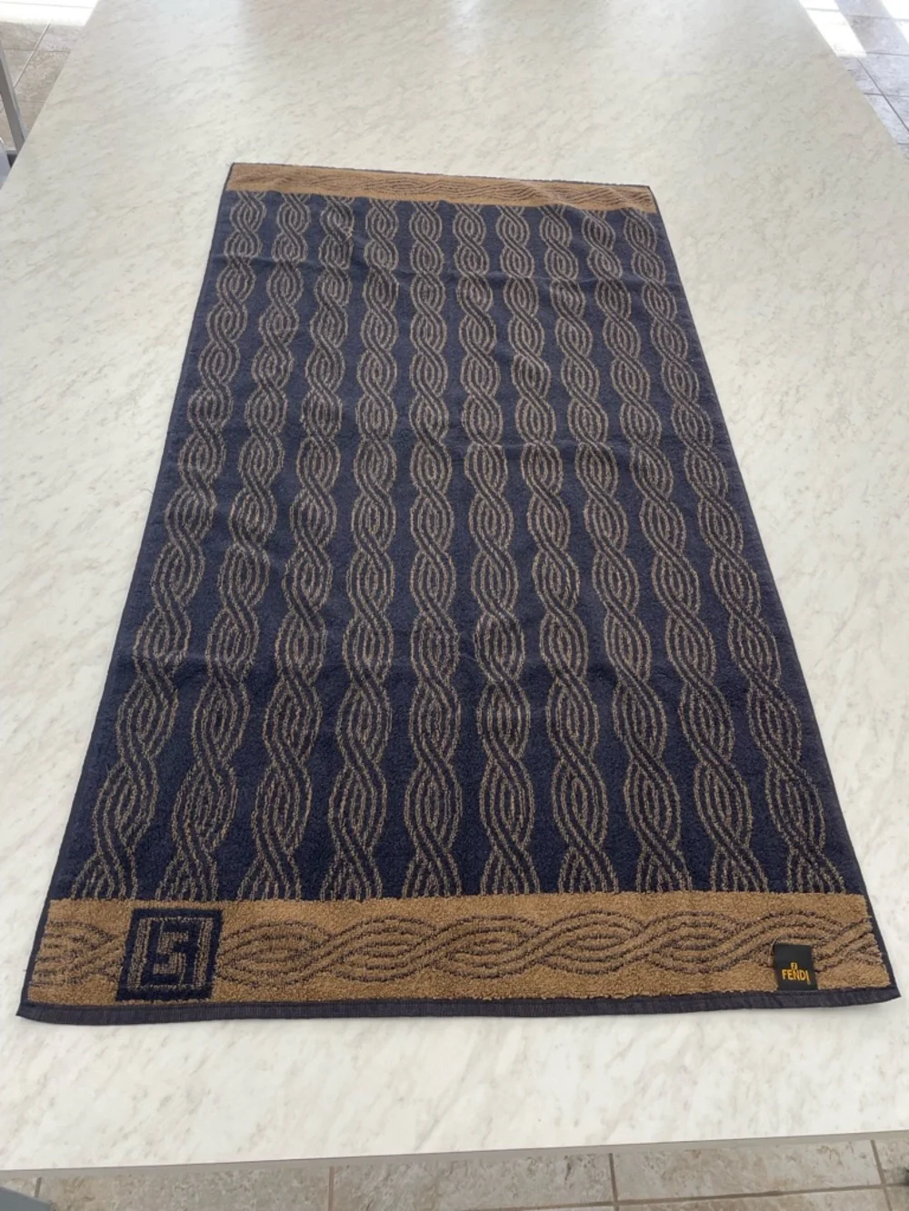 4 Vintage Fendi Black and Tan Bath Towels 27” X 50”